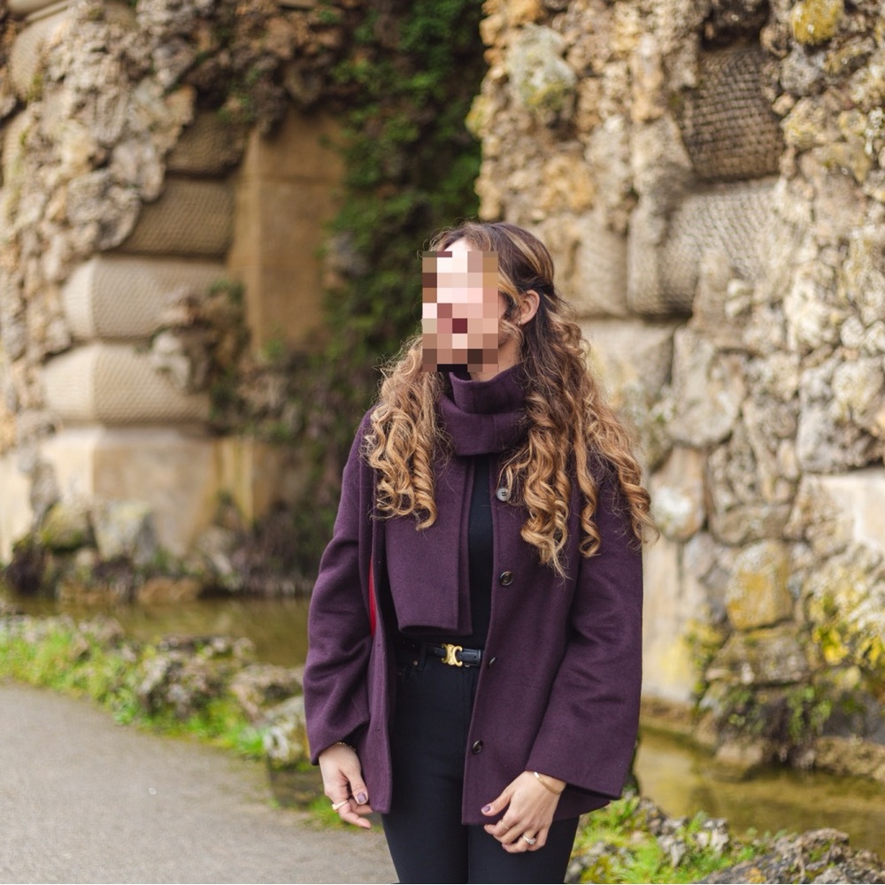Purple Wool Coat with Scarf